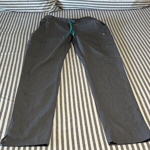 Women’s Gray figs scrubs Pants with Teal Drawstring